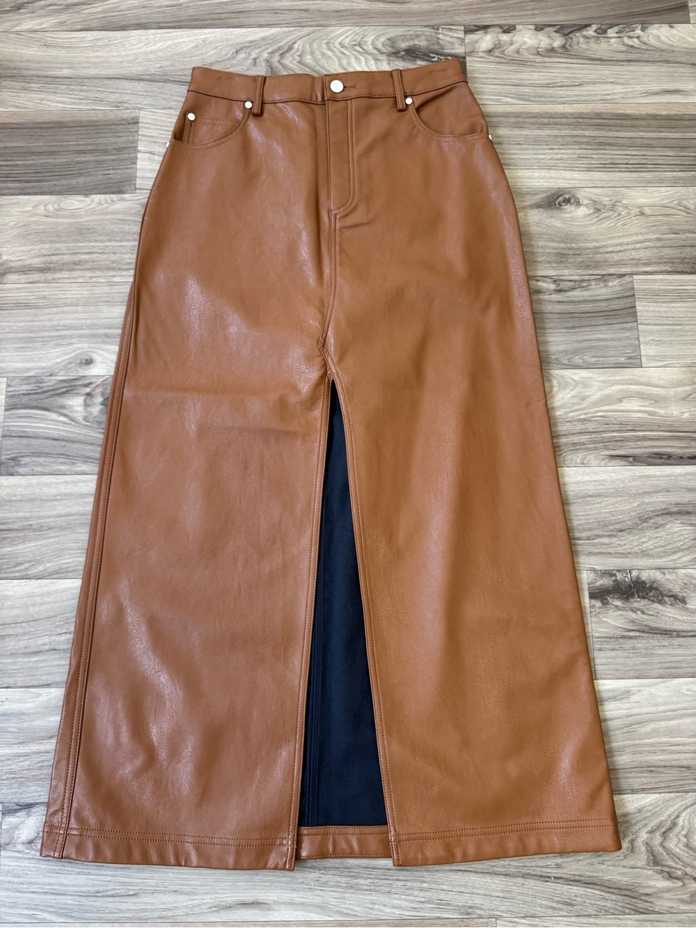 Anthropologie Pilcro The Madi Faux-Leather Front Slit Maxi Skirt in Cedar Size 6